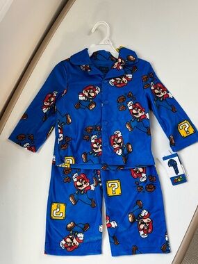 Super Mario Kids Blue Pajama Set with Yellow Question Block Accents